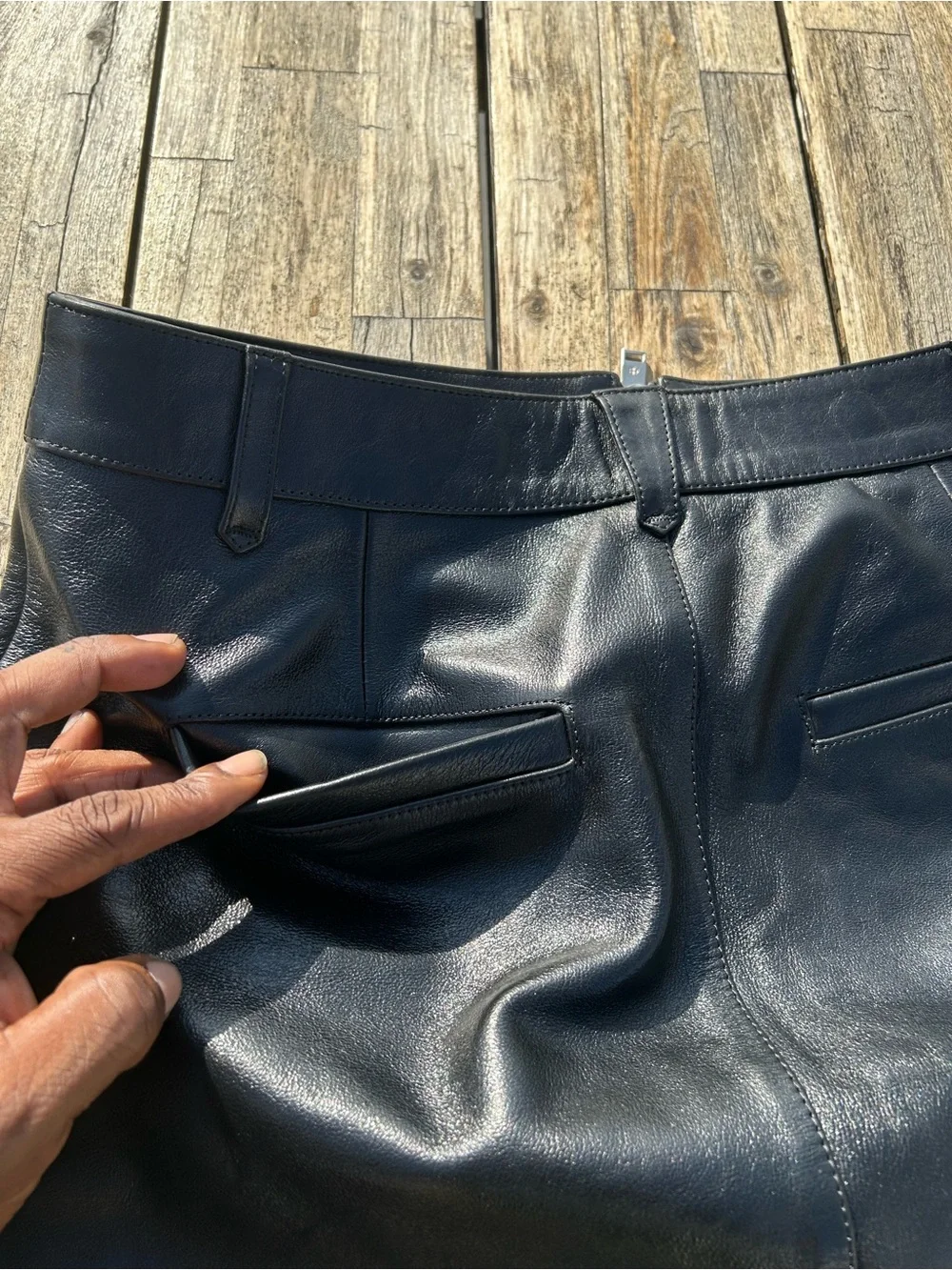 Anine Bing Black Leather Zip-Front Mini Skirt